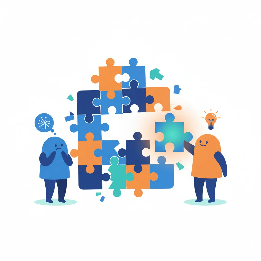 Piezas de puzzle rotas representando las soluciones de IA que no encajan