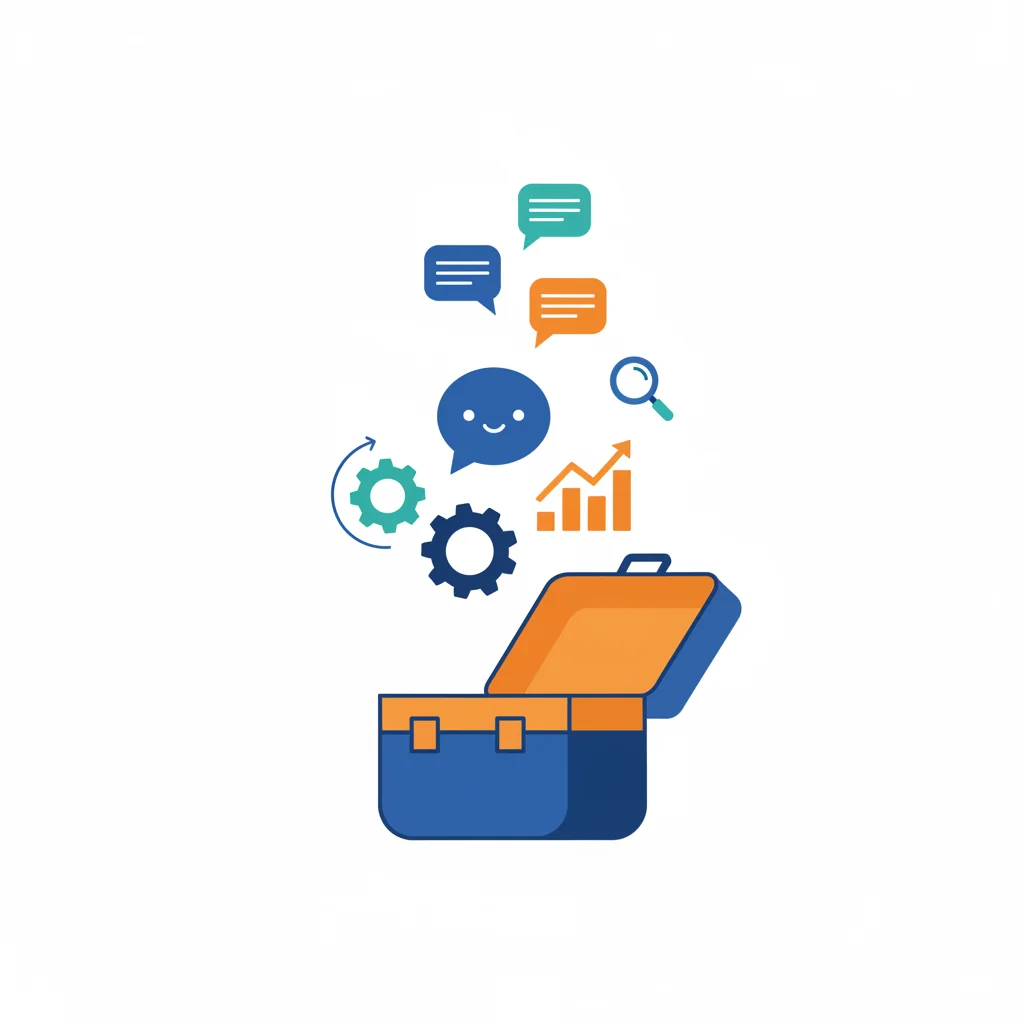 Caja de herramientas con capacidades de IA flotando: estrategia, desarrollo, automatización